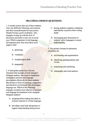 Foundations of Reading Practice Test
